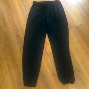 Aibrou Stretch Waist & Ankle Black Cotton Leggings with drawstring | M